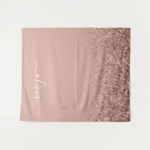 Tenture Rose Gold Blush Rose Pailleté Monogramme Féminin (Devant (Horizontal))