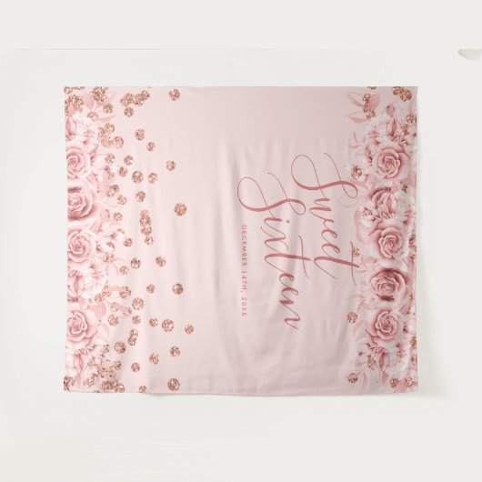 Tenture Rose Gold Blush Sweet 16 Parties scintillant Confe (Devant (Horizontal))