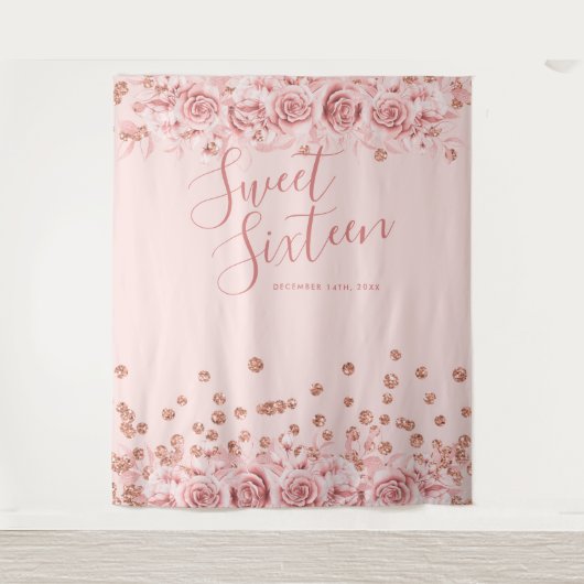 Tenture Rose Gold Blush Sweet 16 Parties scintillant Confe (Devant)