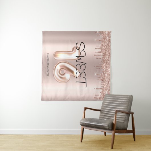 Tenture Rose Gold Élégant Drips Rose Gold Sweet 16   (En situation (horizontale))