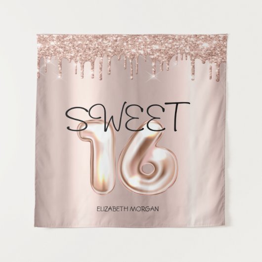 Tenture Rose Gold Élégant Drips Rose Gold Sweet 16   (Devant)