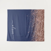 Tenture Rose Gold et Bleu Marine Blush Rose Pailleté Monog (Devant (Horizontal))