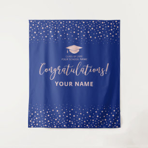 Tenture Rose Gold et Bleu Royal Félicitations Diplômé