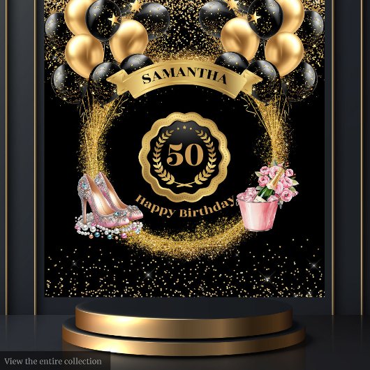 Tenture Rose Gold High Heels Black Balloons 50e anniversai