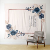 Tenture Rose Gold Navy Blue Dusty rose Floral Mariage (En situation (horizontale))