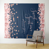 Tenture Rose Gold Navy Sweet 16 Parties scintillant Confet (En situation (horizontale))