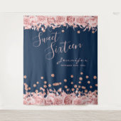 Tenture Rose Gold Navy Sweet 16 Parties scintillant Confet (Devant)