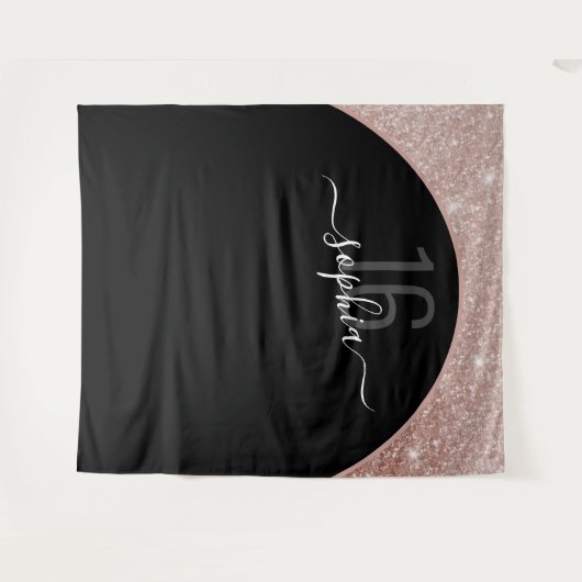 Tenture Rose Gold Pailleté Arc Personnalisé pour 16e Anniv (Devant (Horizontal))
