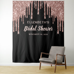 Tenture Rose Gold Pailleté Personnalisé Noir pour Mariage
