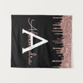 Tenture Rose Gold - Rose Pâle Noir Paillettes Monogramme N (Devant (Horizontal))
