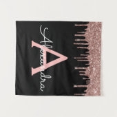 Tenture Rose Gold - Rose Pâle Noir Paillettes Monogramme N (Devant (Horizontal))