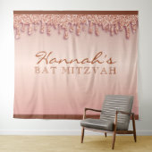 Tenture Rose Gold Sparkle Drippy Bat mitzvah fond (En situation (horizontale))