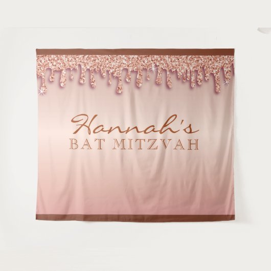 Tenture Rose Gold Sparkle Drippy Bat mitzvah fond (Devant (Horizontal))