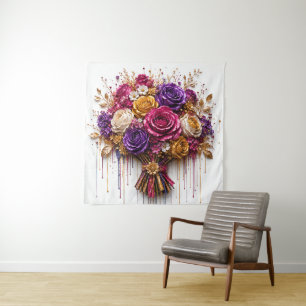 Tenture Rose Luxueuse Artistique Avec Or et Gouttes Coloré