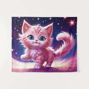 Tenture Rosé moelleux chatte surréaliste bleu yeux style