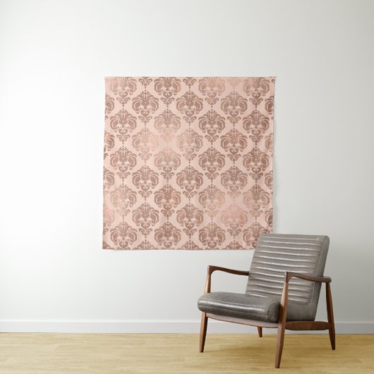 Tenture Rose Or Blush rose moderne Glam Damask (En situation)