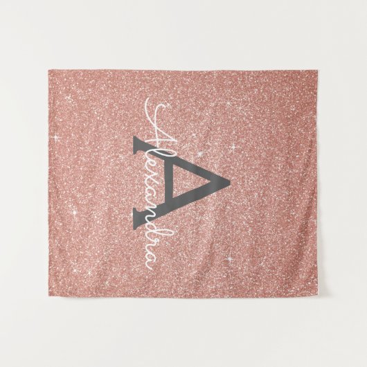 Tenture Rose Pâle - Paillettes Rose Gold Monogramme (Devant (Horizontal))