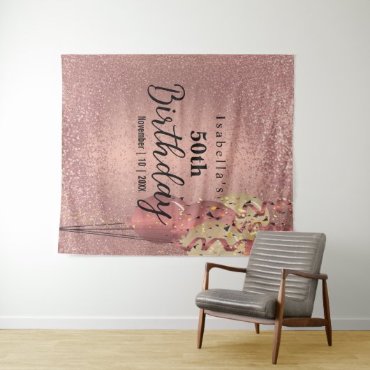 Tenture Rose Parties scintillant or Anniversaire (En situation (horizontale))