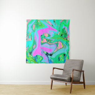Tenture Rose Rétro et Art Liquide Bleu Clair sur Hydrangea