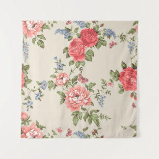 TENTURE ROSE ROUGE MOTIF SANS PARAMÈTRE AVEC BELLES BLEUES