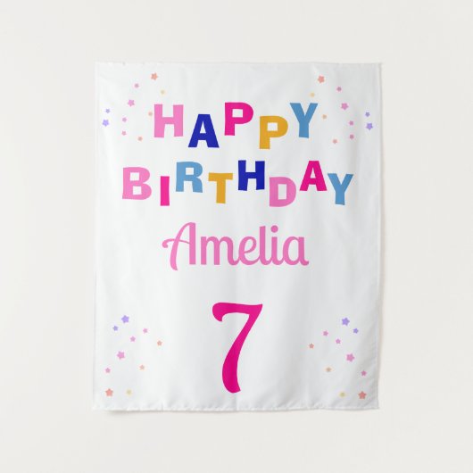 Tenture Rose Stars Girl Joyeux anniversaire (Devant)