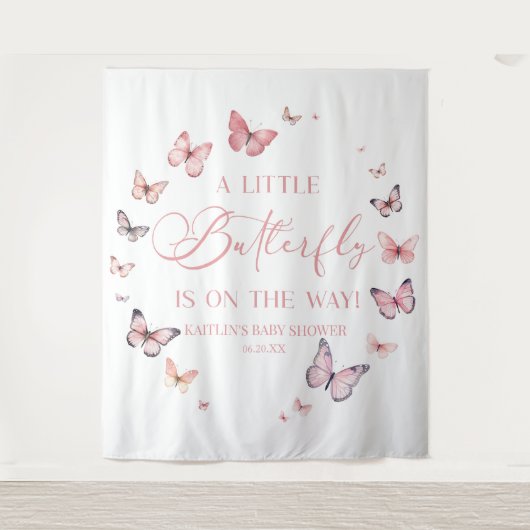 Tenture Rose Un Petit Papillon Sur Le Chemin Baby shower (Devant)