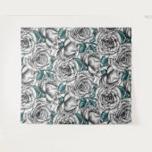 Tenture Roses blanches avec feuilles bleus (Devant (Horizontal))