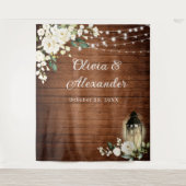 Tenture Roses blanches Lanterne Mariage en bois rustique (Devant)