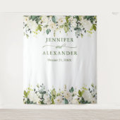 Tenture Roses blanches Verdure Mariage Photo Booth fond (Devant)