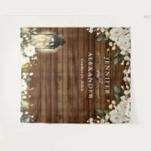 Tenture Roses blanches Verdure Mariage Photo Booth fond (Devant (Horizontal))