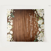 Tenture Roses blanches Verdure Mariage Photo Booth fond (Devant (Horizontal))