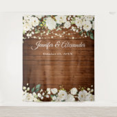 Tenture Roses blanches Verdure Mariage Photo Booth fond (Devant)