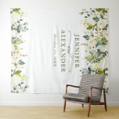 Tenture Roses blanches Verdure Mariage Photo Booth fond (En situation (horizontale))