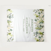 Tenture Roses blanches Verdure Mariage Photo Booth fond (Devant (Horizontal))