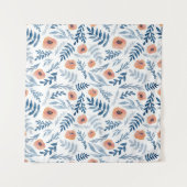 Tenture Roses d'aquarelle : Feuilles bleus sans couture (Devant)