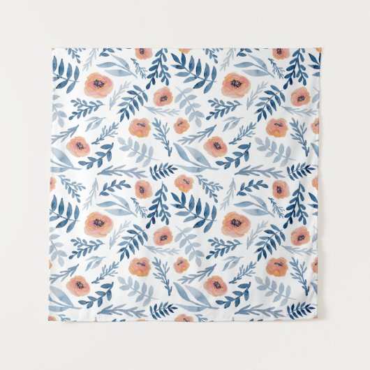 Tenture Roses d'aquarelle : Feuilles bleus sans couture (Devant)