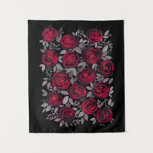 Tenture Roses d'aquarelle, roses rouges sur noir (Devant)