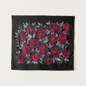 Tenture Roses d'aquarelle, roses rouges sur noir (Devant (Horizontal))