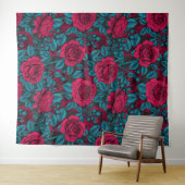 Tenture Roses en rouge et bleu (En situation (horizontale))