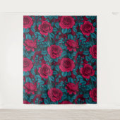 Tenture Roses en rouge et bleu (Devant)