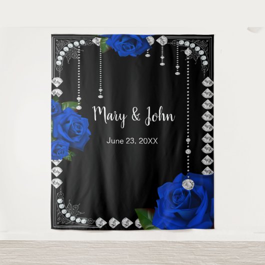Tenture Roses Et Diamants Bleus Romantiques Fond De Photo (Devant)