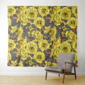 Tenture Roses jaunes avec feuilles gris sur orange (En situation (horizontale))