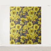 Tenture Roses jaunes avec feuilles gris sur orange (Devant)