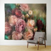 Tenture Roses peintes vintage rose et bordeaux (En situation (horizontale))