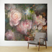 Tenture Roses roses douces peintes à l'aquarelle (En situation (horizontale))