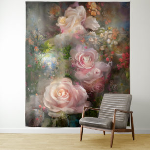 Tenture Roses roses tendres peintes à l'aquarelle
