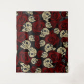 Tenture Roses Rouges & Crânes Floral Gothique Gris Noir (Devant)