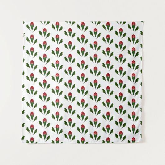 Tenture Roses rouges élégantes et Motif vert Holly (Devant)