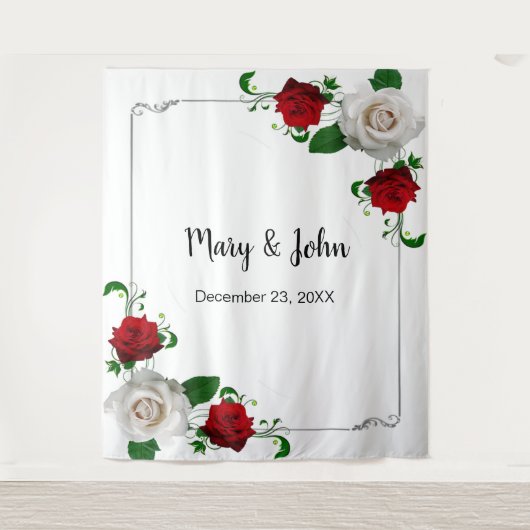 Tenture Roses rouges et blanches Mariage de Noël Contexte (Devant)