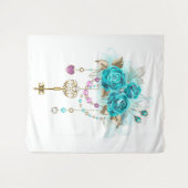 Tenture Roses Turquoise avec Clés (Devant (Horizontal))